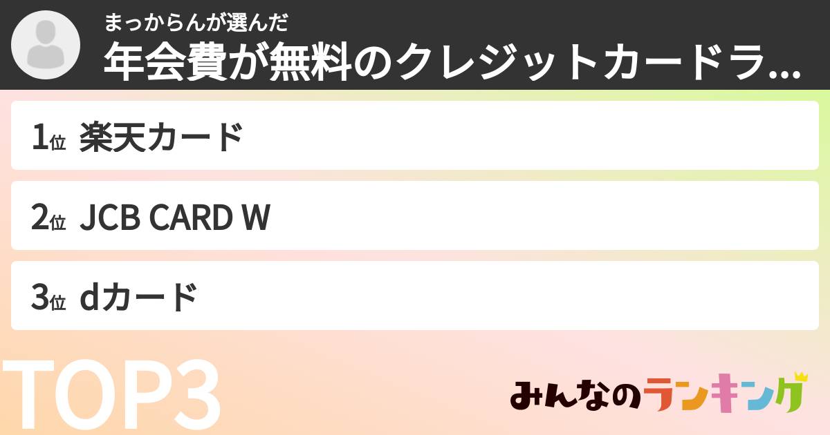 まっからんさんの「年会費が無料のクレジットカードランキング」