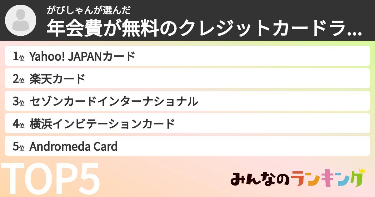 がびしゃんさんの「年会費が無料のクレジットカードランキング」