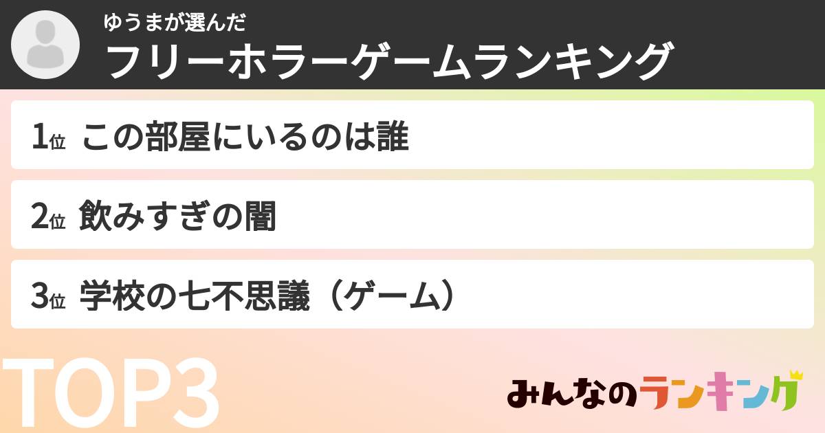 ゆうまさんの「フリーホラーゲームランキング」