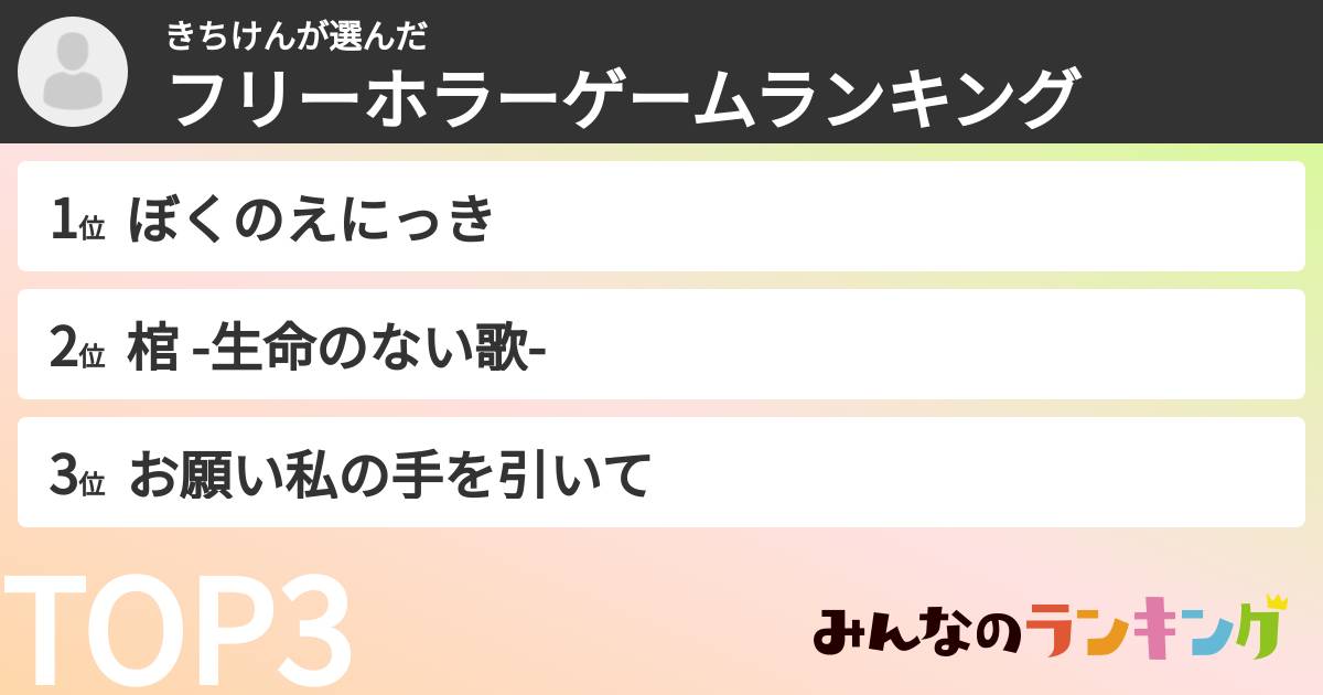 きちけんさんの「フリーホラーゲームランキング」