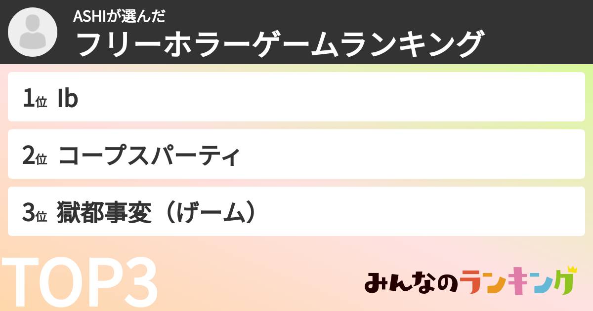 ASHIさんの「フリーホラーゲームランキング」