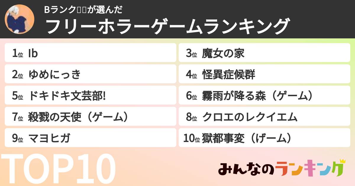 Bランク🔫🖤さんの「フリーホラーゲームランキング」