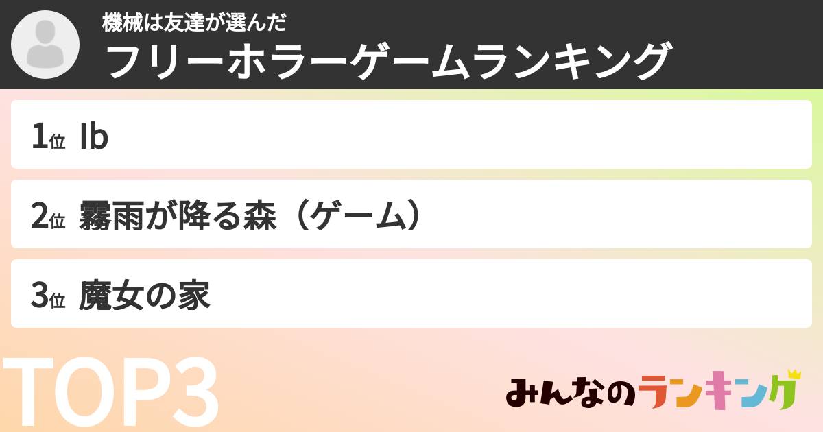 機械は友達さんの「フリーホラーゲームランキング」