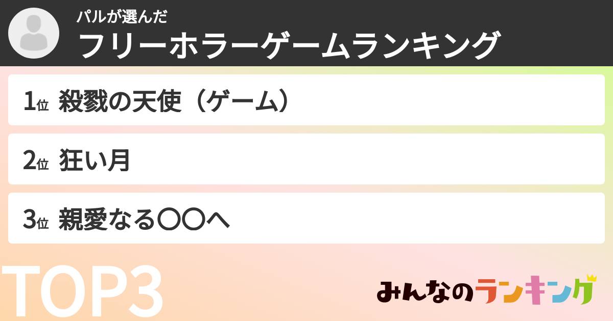 パルさんの「フリーホラーゲームランキング」