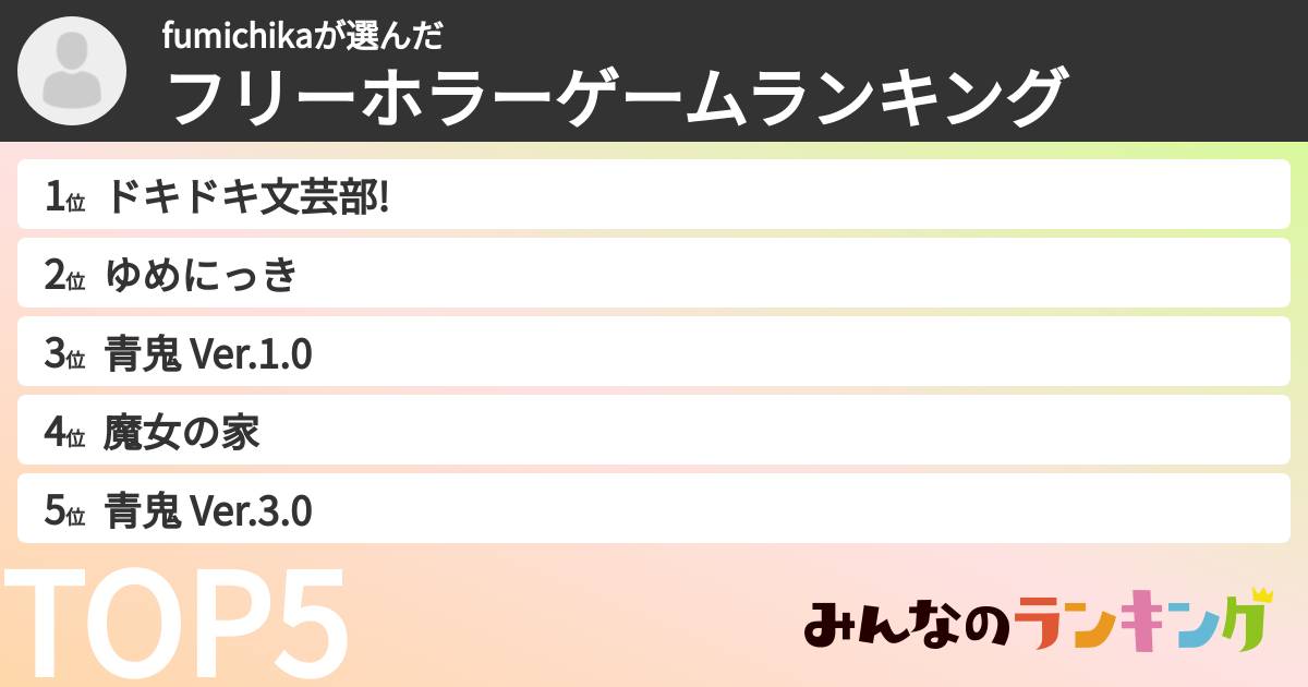 fumichikaさんの「フリーホラーゲームランキング」