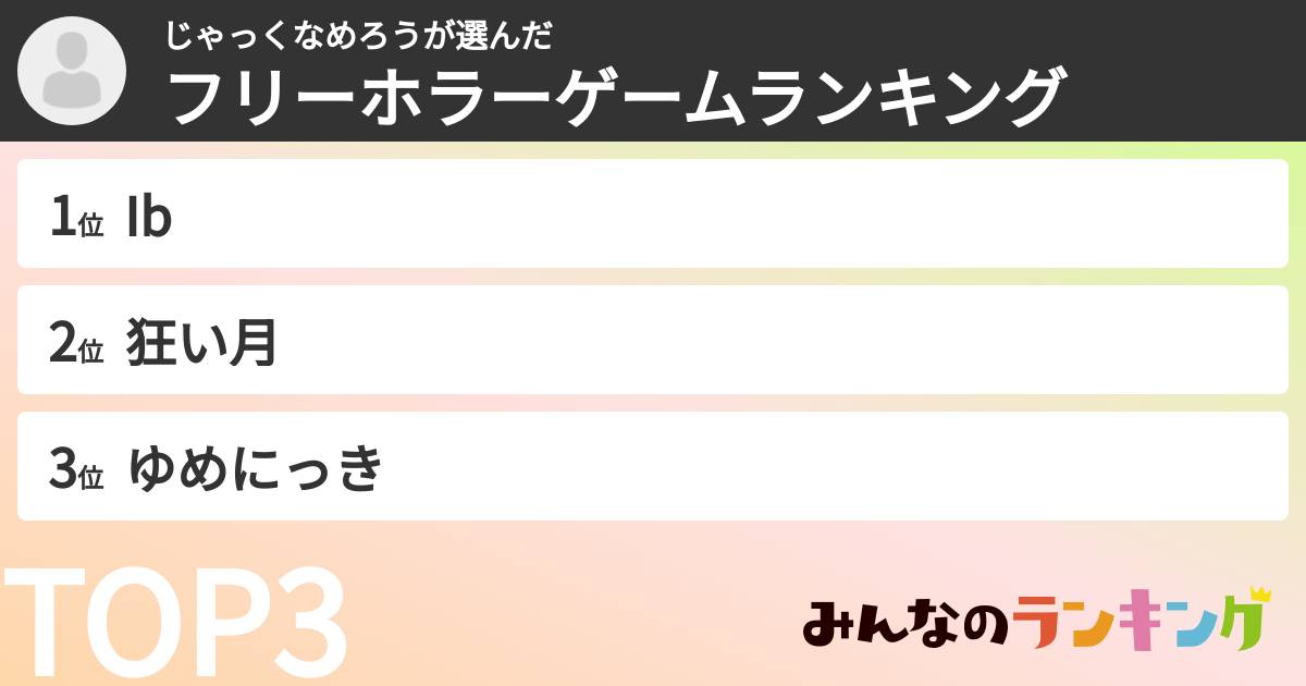 じゃっくなめろうさんの「フリーホラーゲームランキング」