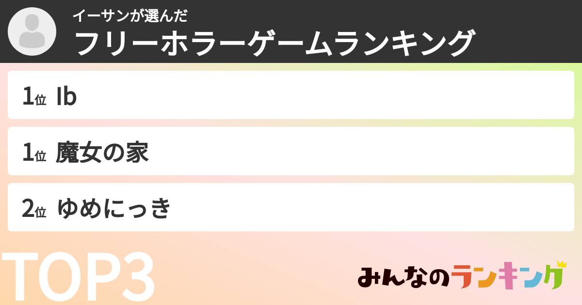 イーサンさんの「フリーホラーゲームランキング」