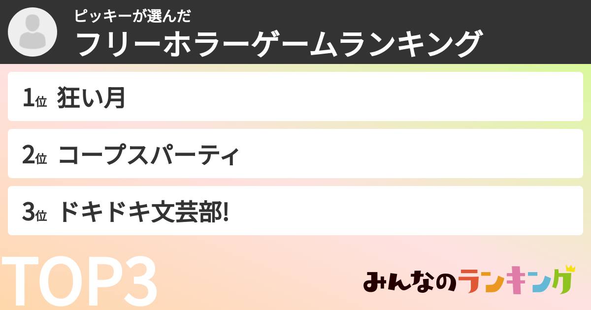 ピッキーさんの「フリーホラーゲームランキング」