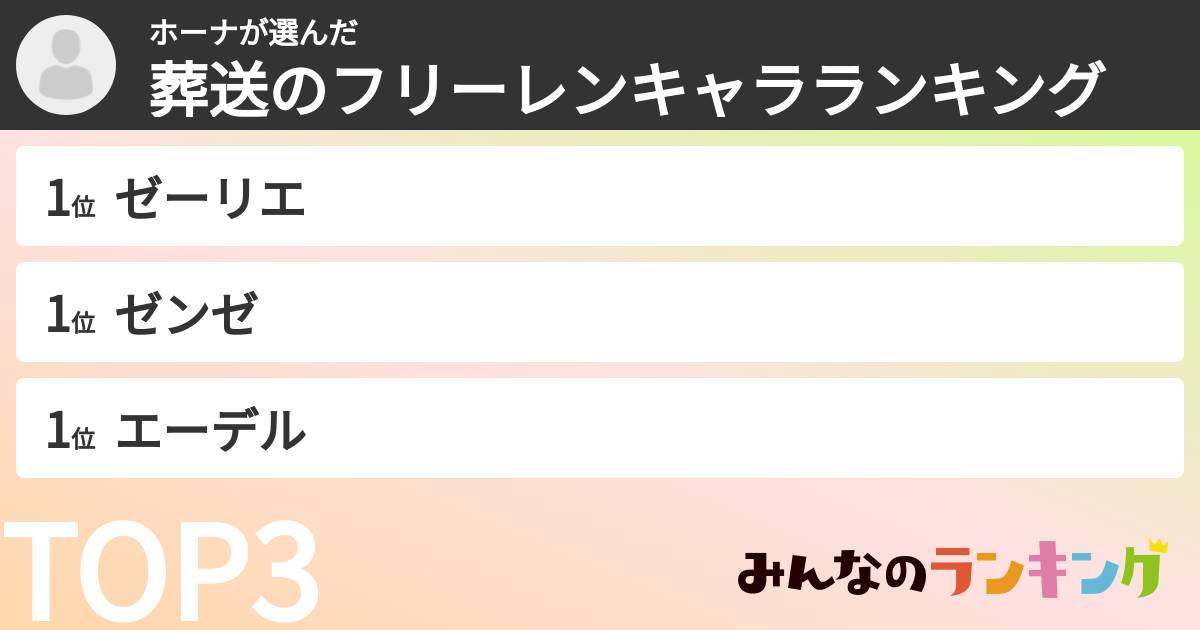 ホーナさんの「葬送のフリーレンキャラランキング」