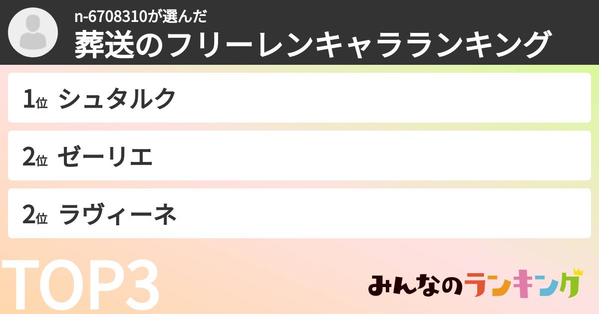 n-6708310さんの「葬送のフリーレンキャラランキング」