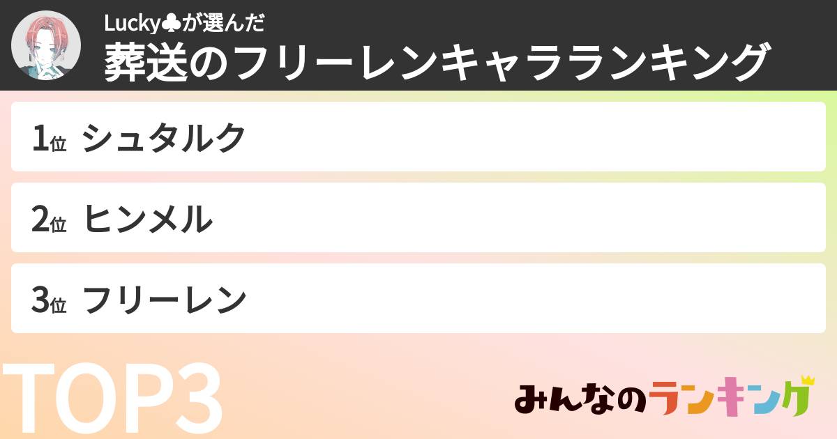 Lucky♣️さんの「葬送のフリーレンキャラランキング」