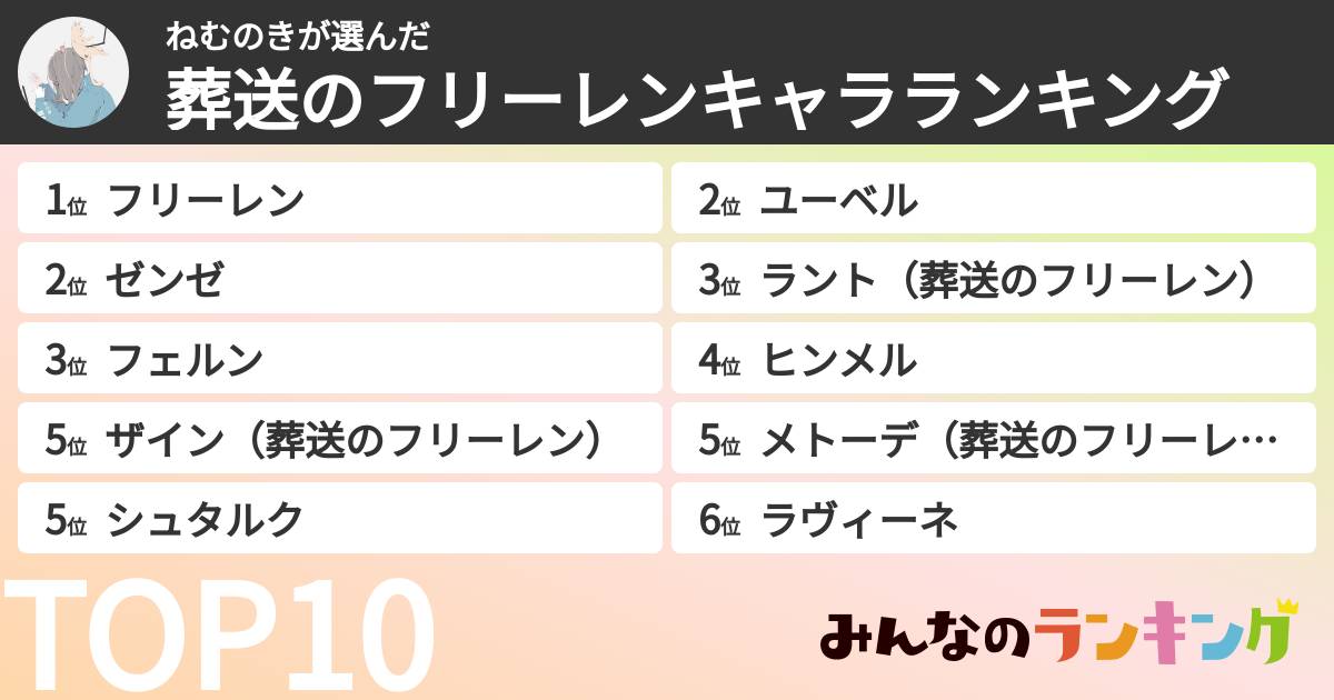 ねむのきさんの「葬送のフリーレンキャラランキング」