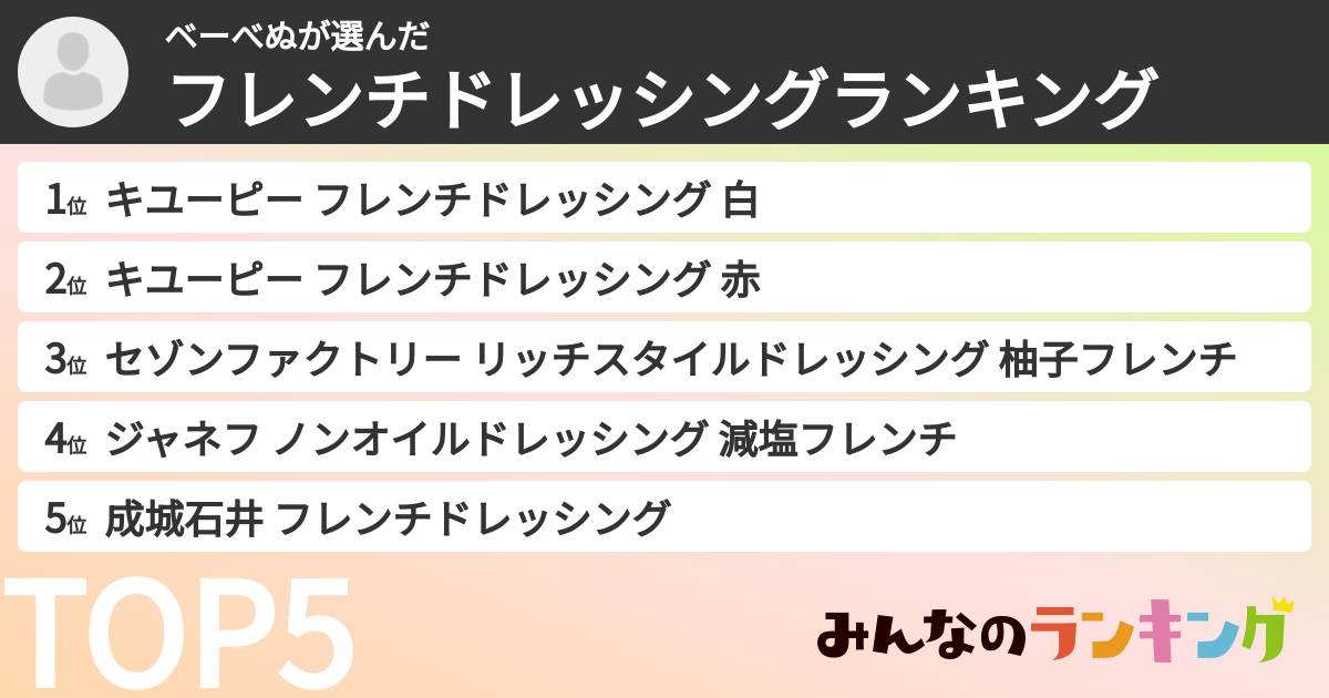 ベーべぬさんの「フレンチドレッシングランキング」