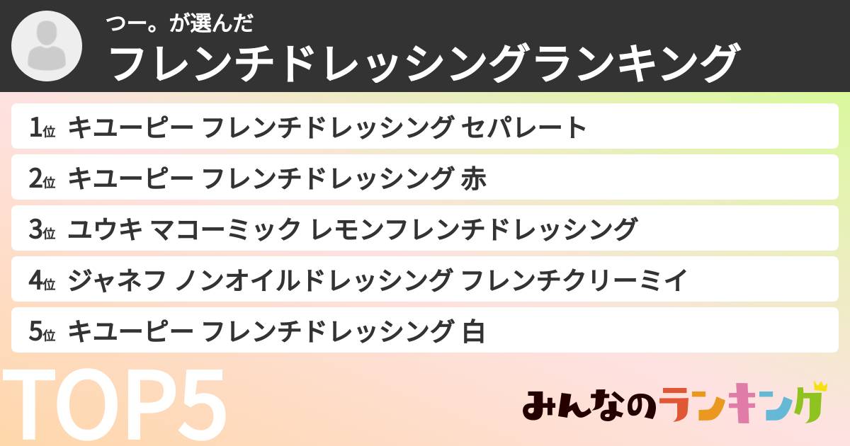 つー。さんの「フレンチドレッシングランキング」