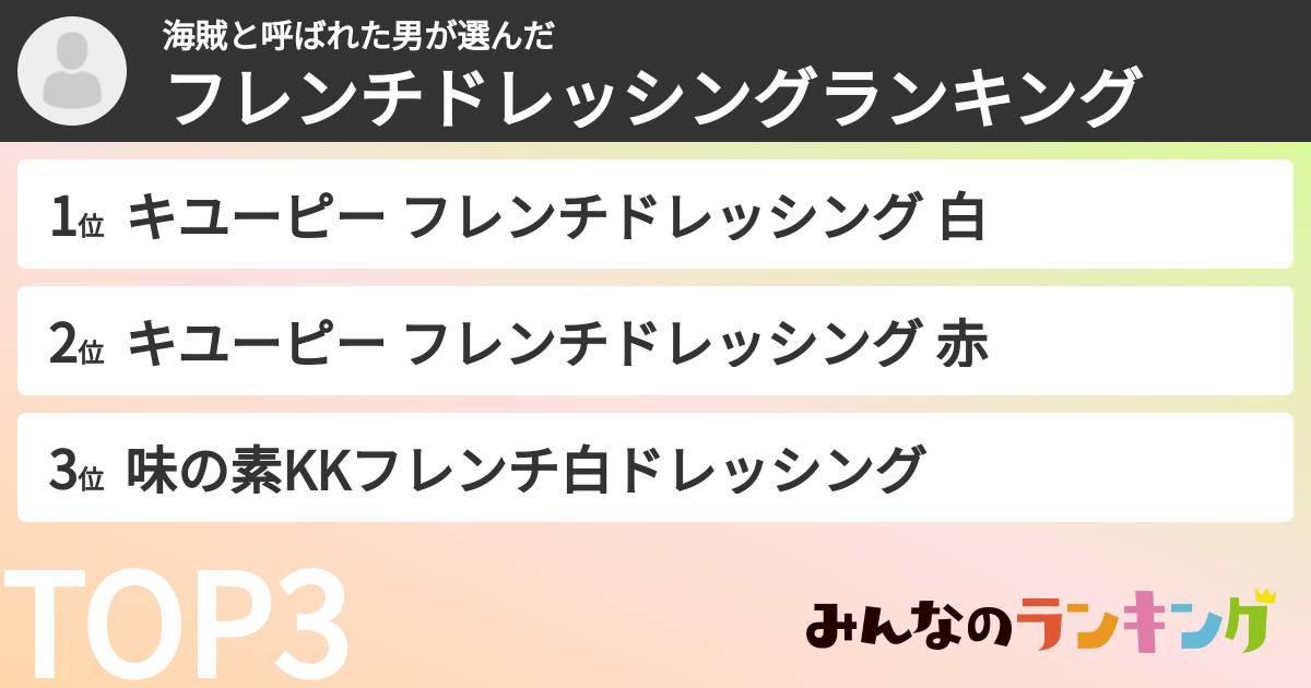 海賊と呼ばれた男さんの「フレンチドレッシングランキング」