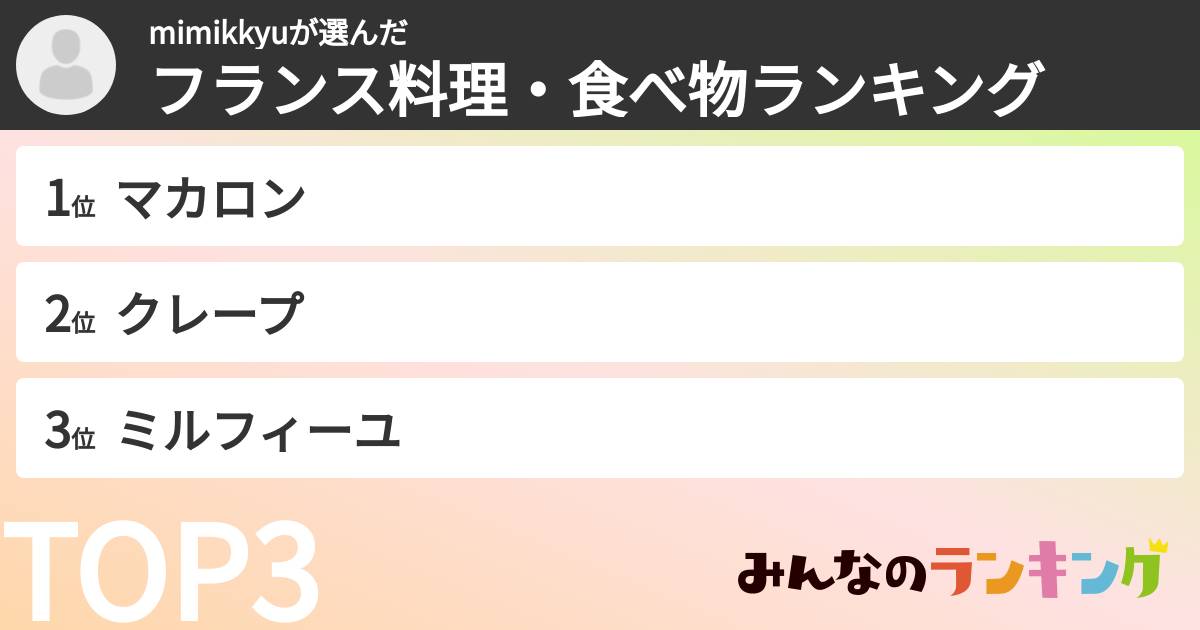 mimikkyuさんの「フランス料理・食べ物ランキング」