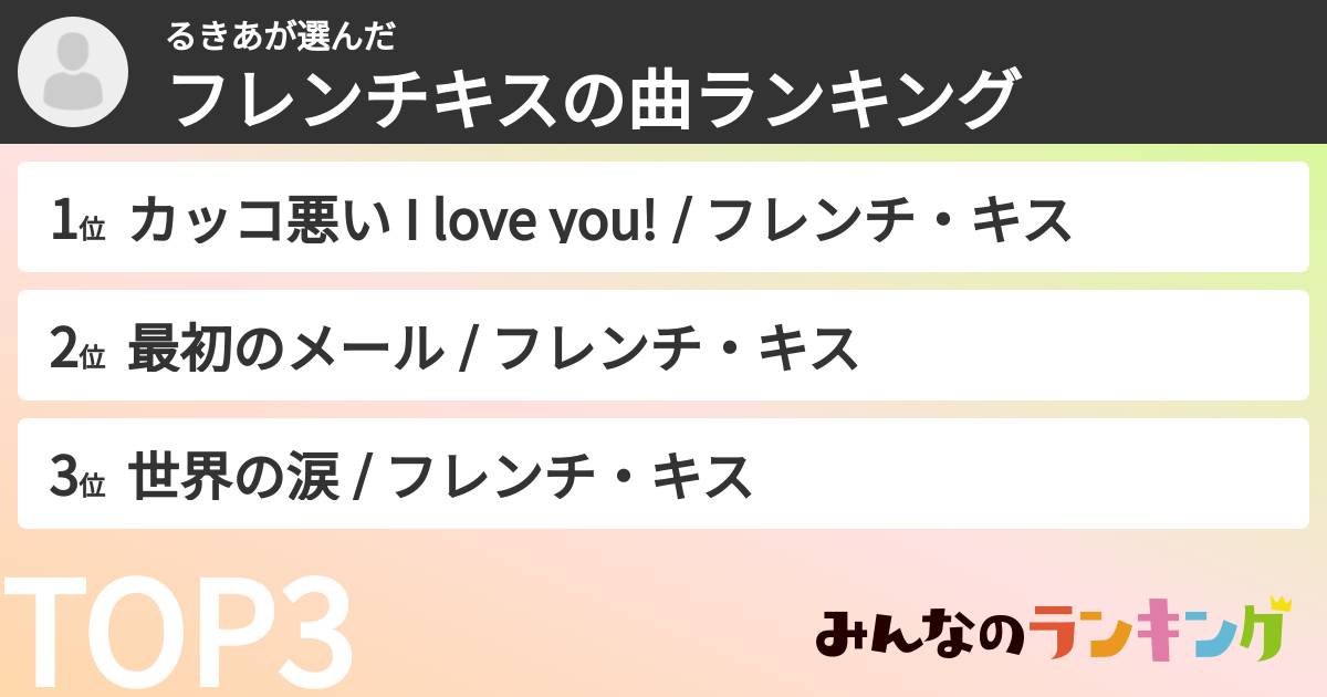るきあさんの「フレンチキスの曲ランキング」