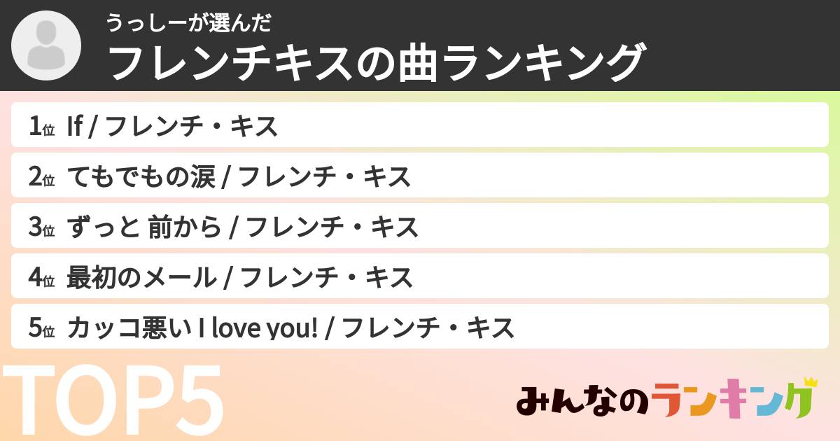 うっしーさんの「フレンチキスの曲ランキング」