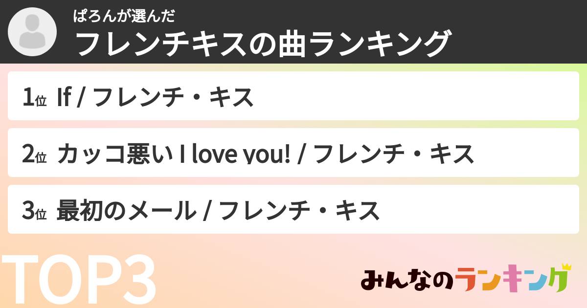 ぱろんさんの「フレンチキスの曲ランキング」
