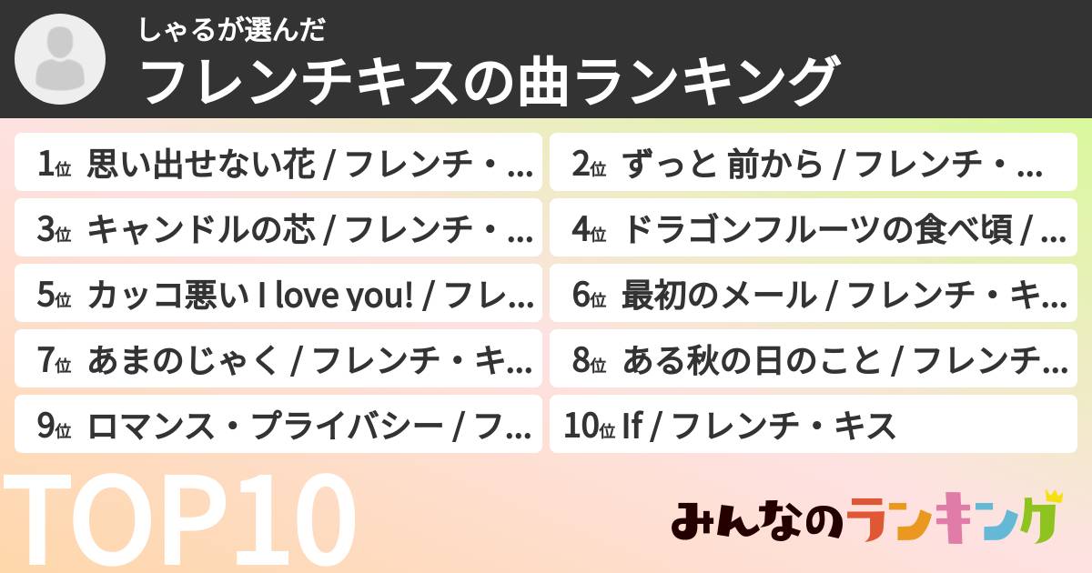 しゃるさんの「フレンチキスの曲ランキング」