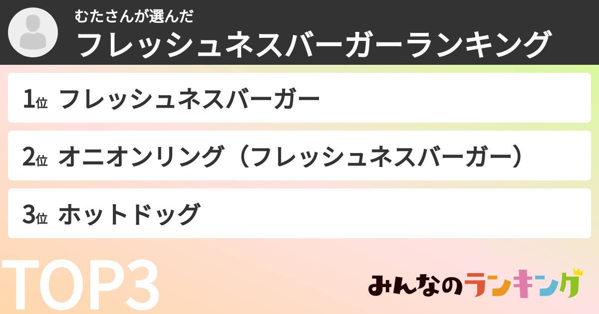 むたさんさんの「フレッシュネスバーガーランキング」