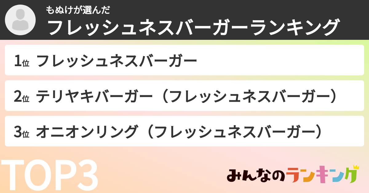 もぬけさんの「フレッシュネスバーガーランキング」