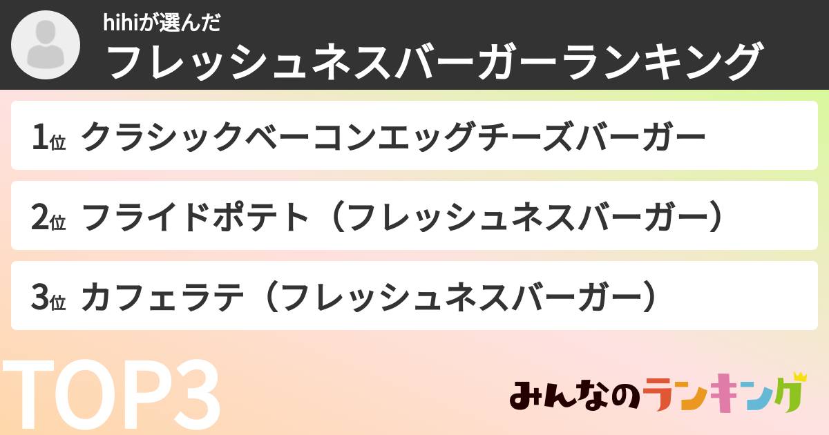 hihiさんの「フレッシュネスバーガーランキング」