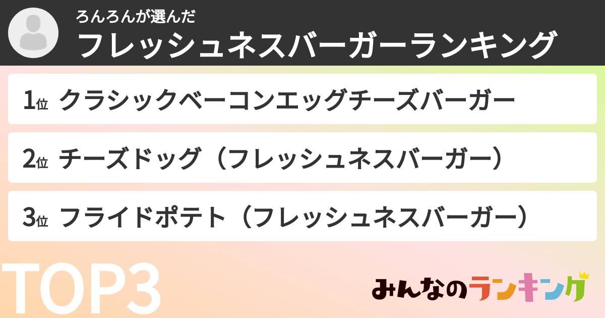 ろんろんさんの「フレッシュネスバーガーランキング」