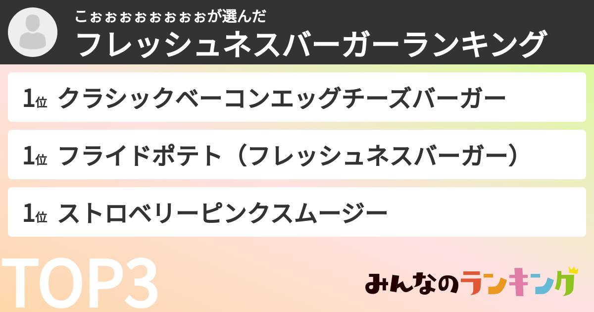 こぉぉぉぉぉぉぉぉさんの「フレッシュネスバーガーランキング」