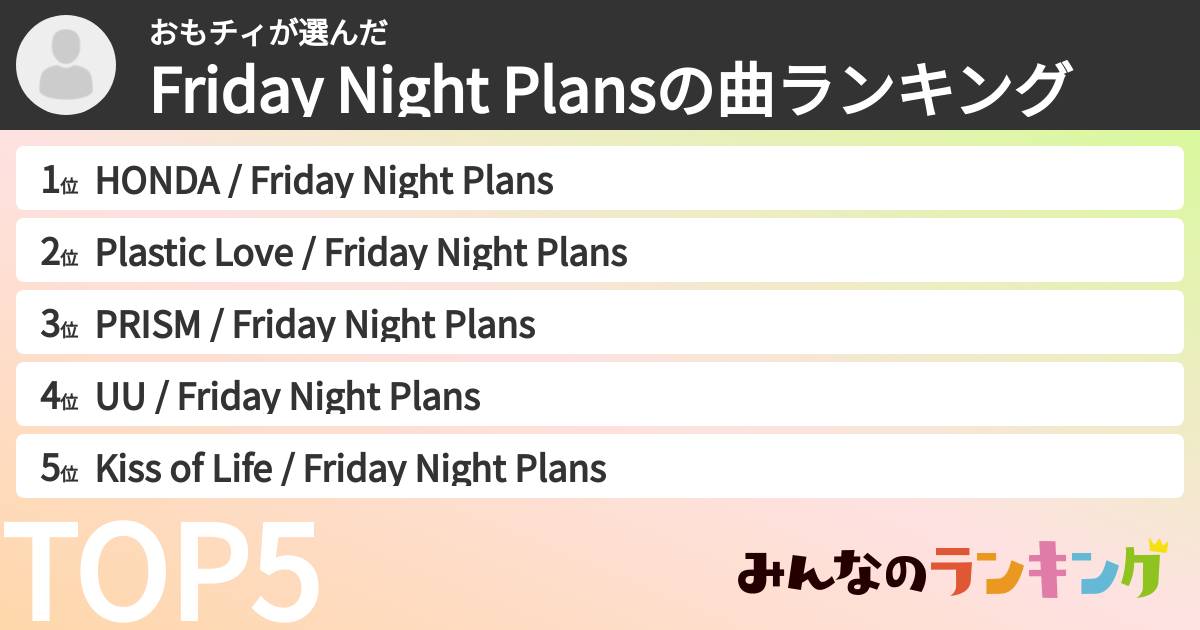 おもチィさんの「Friday Night Plansの曲ランキング」