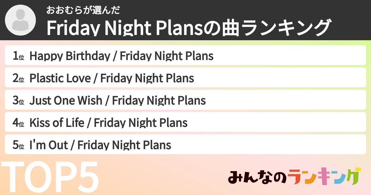 おおむらさんの「Friday Night Plansの曲ランキング」