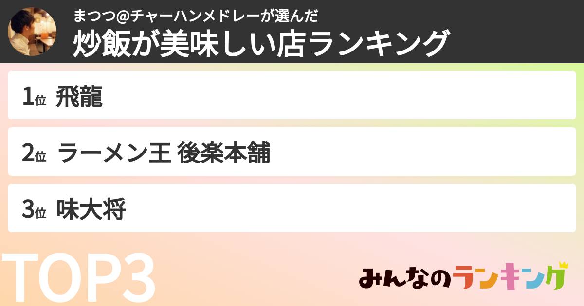 まつつ@チャーハンメドレーさんの「炒飯が美味しい店ランキング」