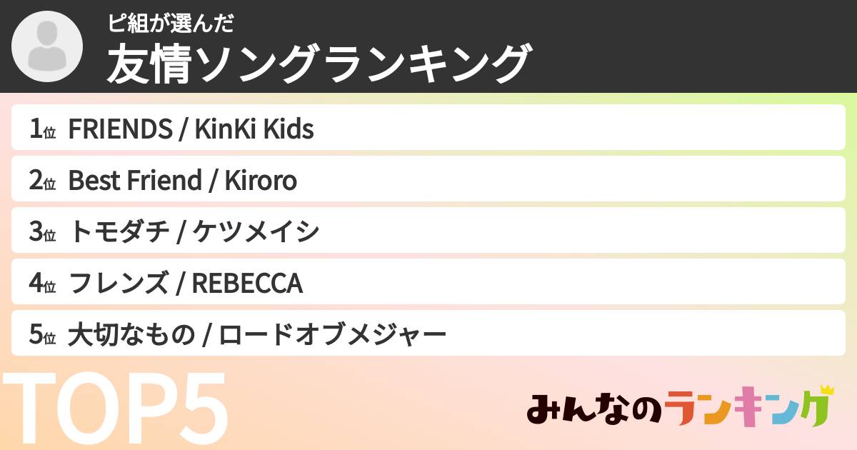 ピ組さんの「友情ソングランキング」