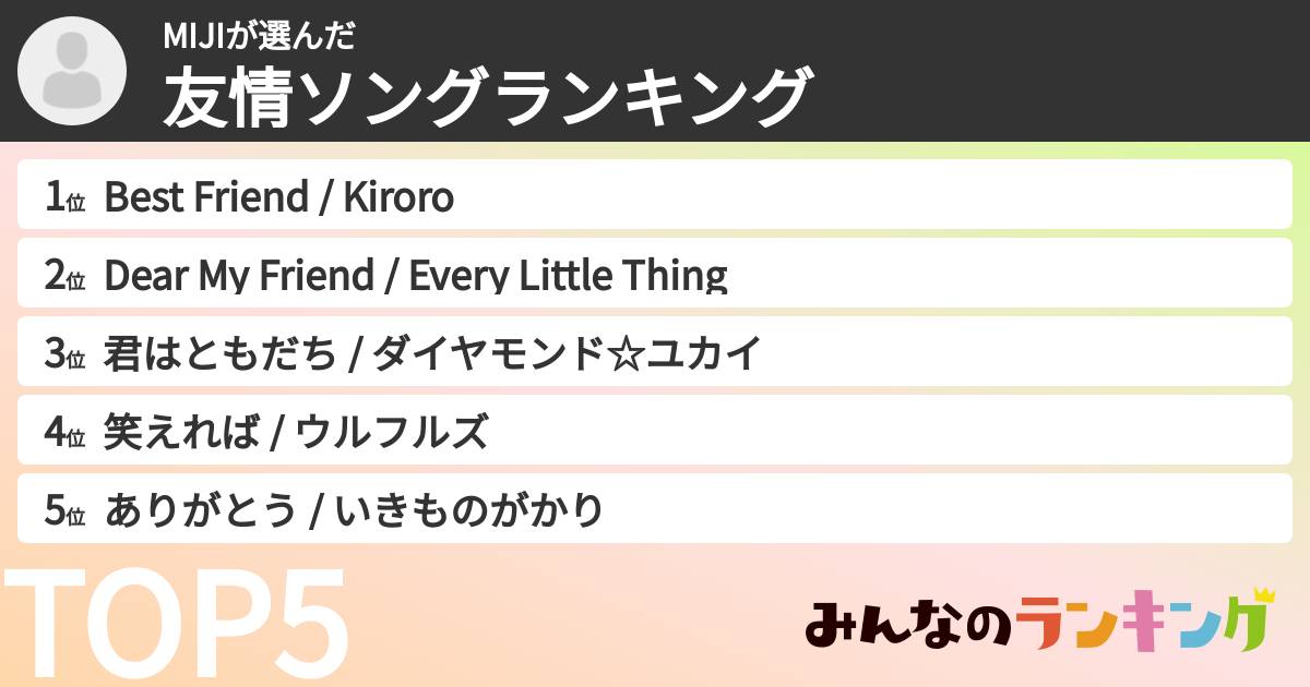 MIJIさんの「友情ソングランキング」
