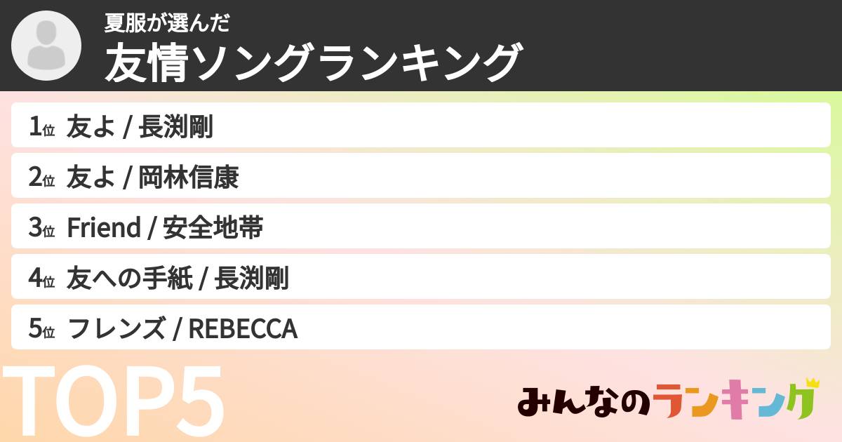 夏服さんの「友情ソングランキング」