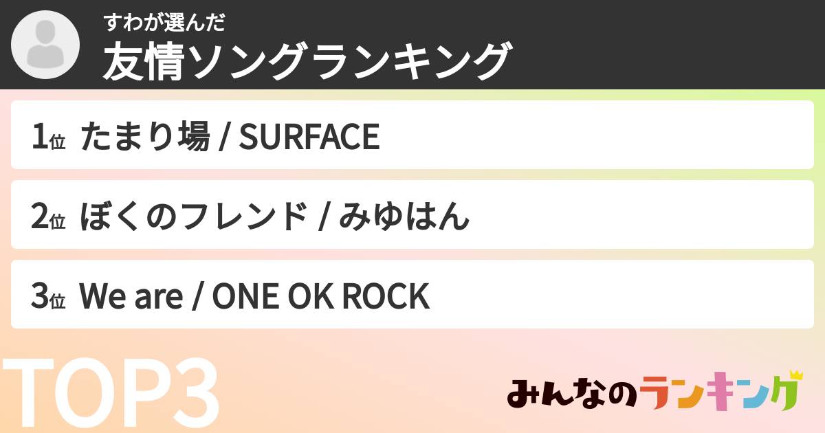 すわさんの「友情ソングランキング」