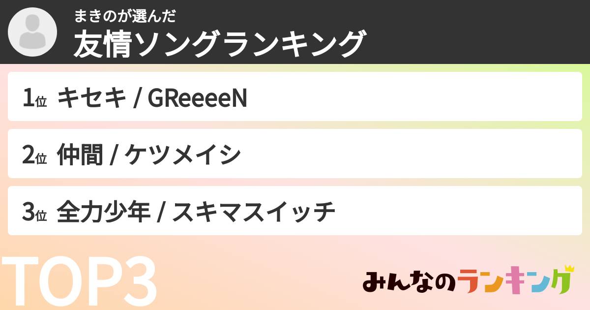 まきのさんの「友情ソングランキング」