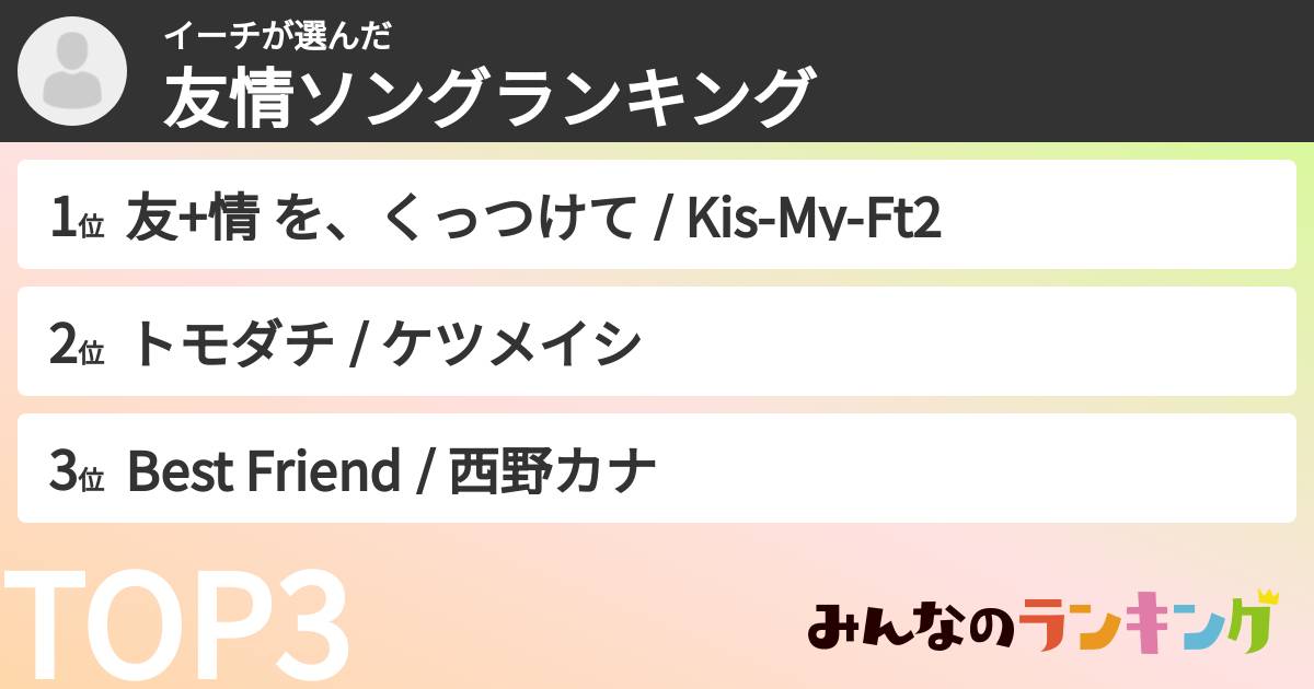 イーチさんの「友情ソングランキング」