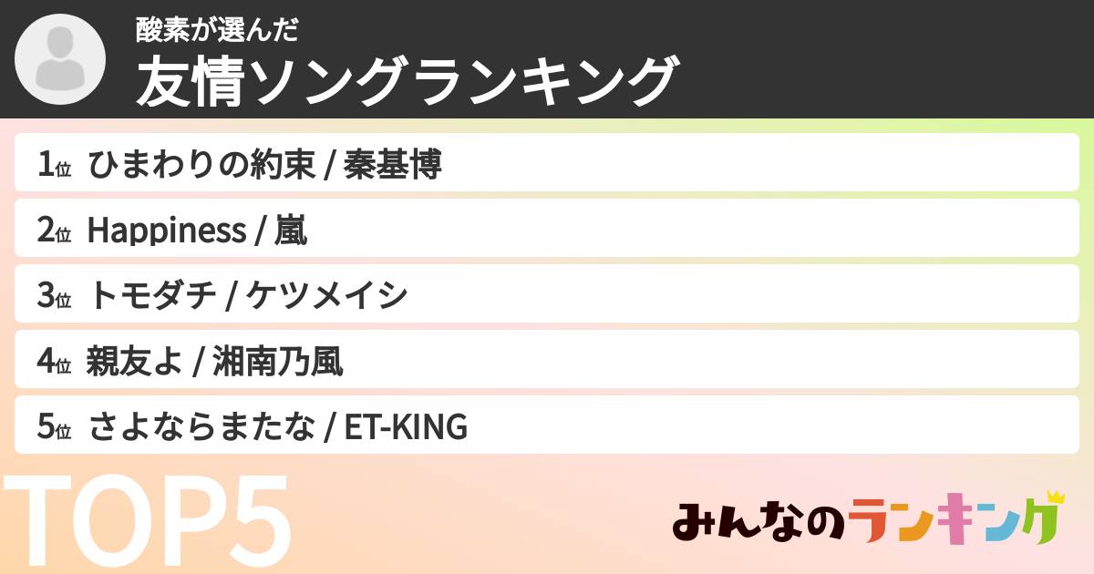酸素さんの「友情ソングランキング」