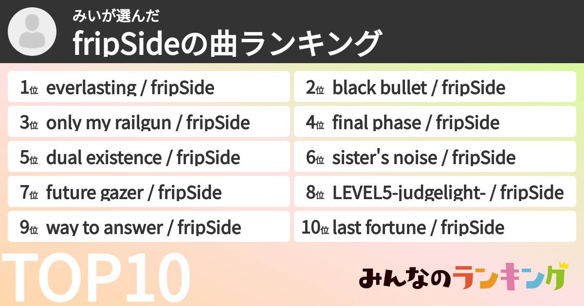 みいさんの「fripSideの曲ランキング」