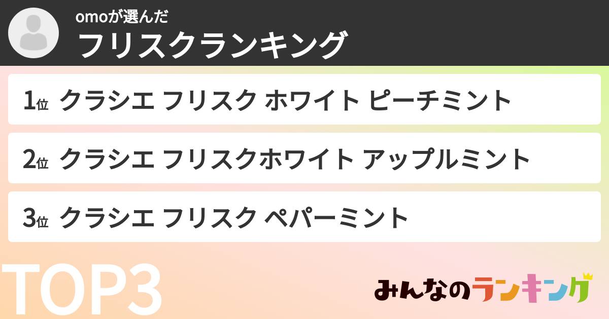 omoさんの「フリスクランキング」