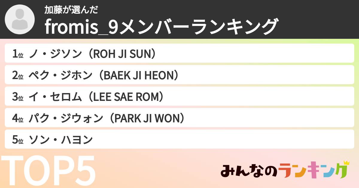 加藤さんの「fromis_9メンバーランキング」