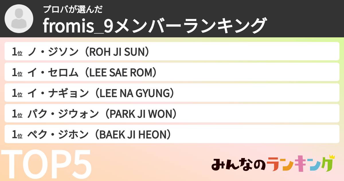 プロバさんの「fromis_9メンバーランキング」