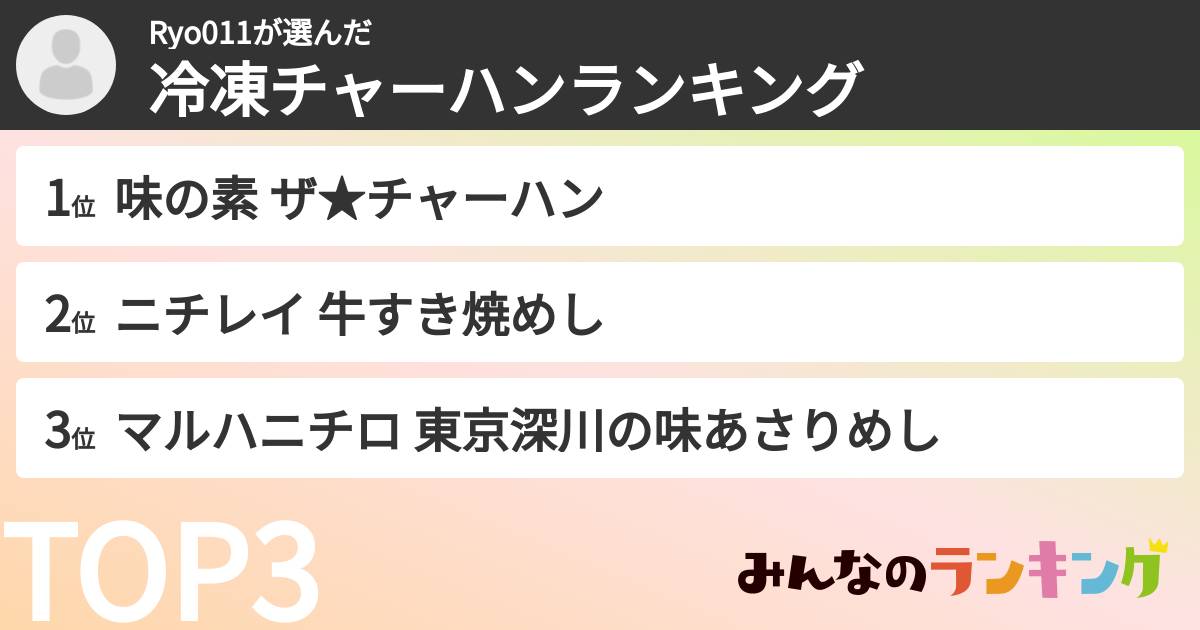 Ryo011さんの「冷凍チャーハンランキング」