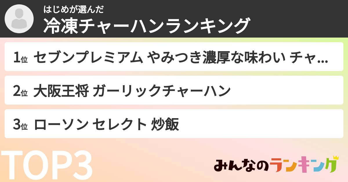 はじめさんの「冷凍チャーハンランキング」