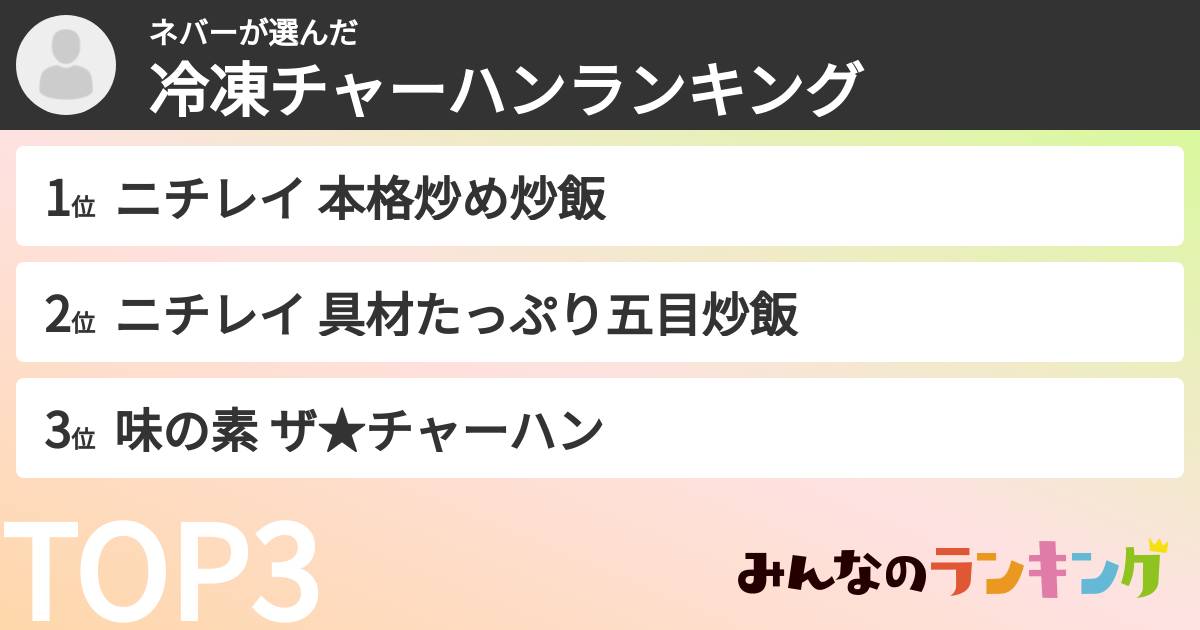 ネバーさんの「冷凍チャーハンランキング」