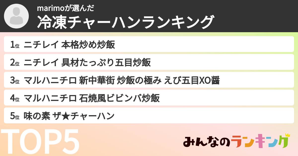 marimoさんの「冷凍チャーハンランキング」