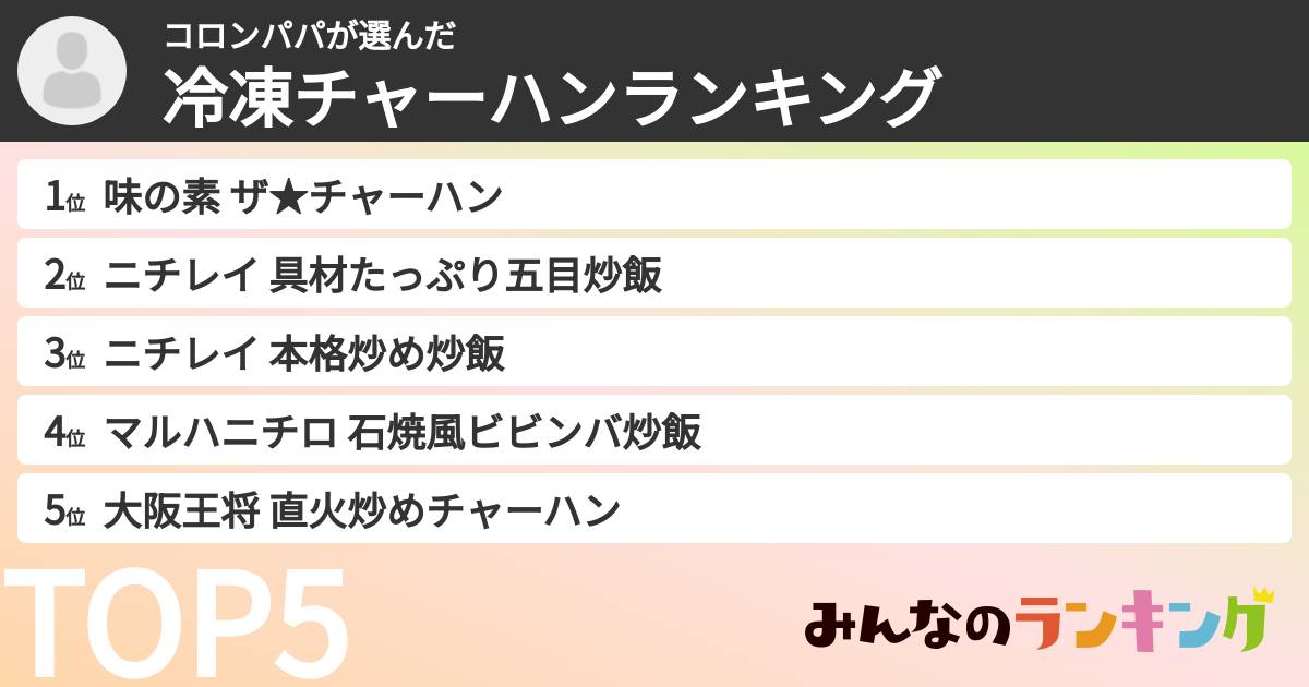 コロンパパさんの「冷凍チャーハンランキング」