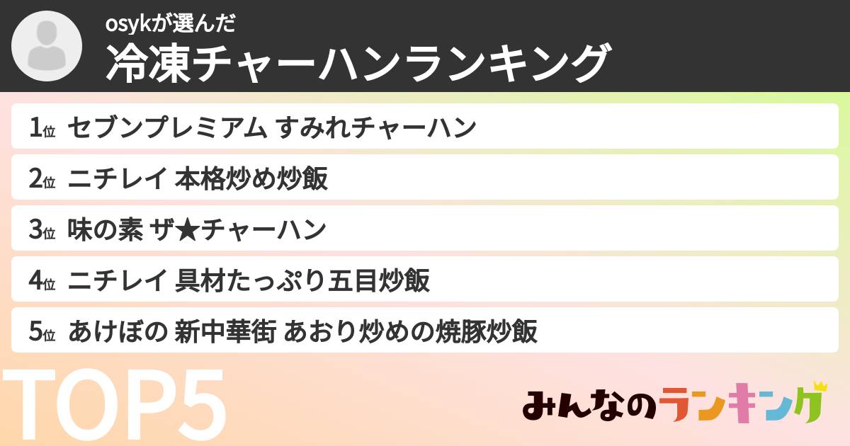 osykさんの「冷凍チャーハンランキング」