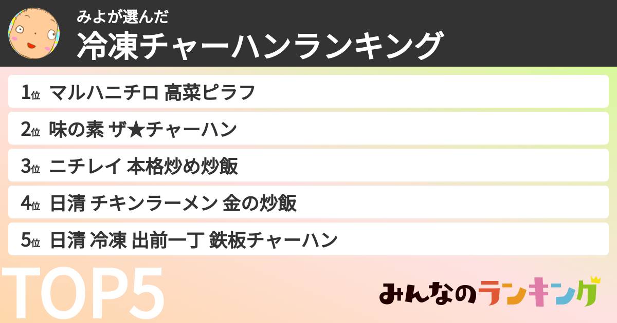 みよさんの「冷凍チャーハンランキング」
